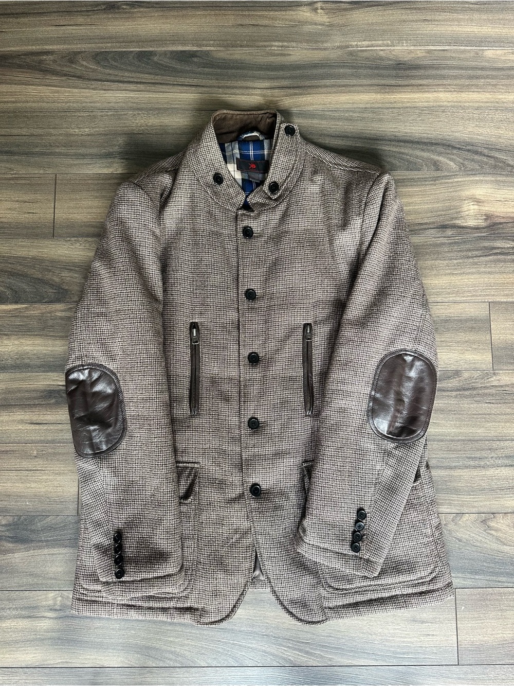 Egara size L Men's Brown Herringbone Elbow Patch Jacket - Classic Casual